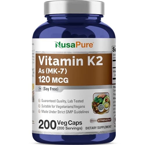 NusaPure Vitamin K2 MK7 120 mcg 200 Veggie Caps (Soy Free