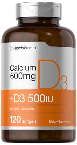 Horbäach Calcium Supplement with Vitamin D3 | 600 mg | 120 Softgels…