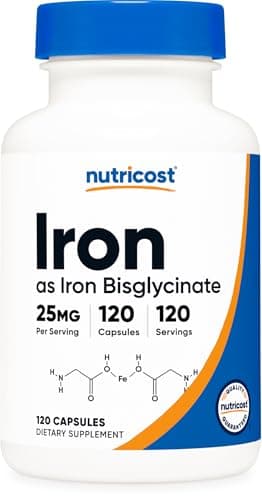 Nutricost Iron Bisglycinate Supplement (25mg) 120 Capsules