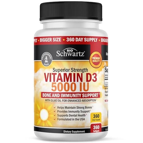 Vitamin D3 5000 IU (125 mcg) Natural Immune Support Supplement