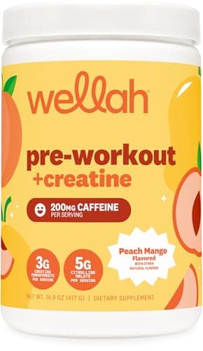 Wellah Pre-Workout + Creatine Powder (30 Servings) Peach Mango…