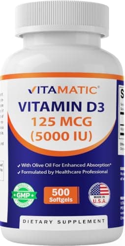 Vitamatic Vitamin D3 5000 IU (125 mcg) – 500 Mini Softgels…