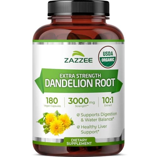 Zazzee USDA Organic Dandelion Root 10:1 Extract, 180 Capsules
