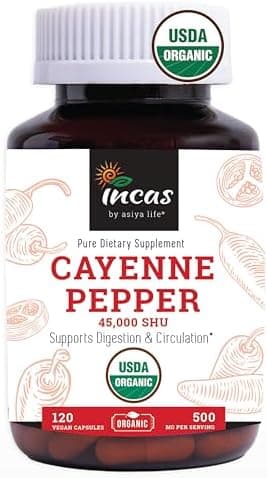 INCAS 100% USDA Organic Cayenne Pepper 120 Capsules (500mg) 45