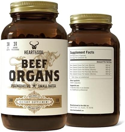 HEART & SOIL Beef Organs Supplement, 180 Capsules