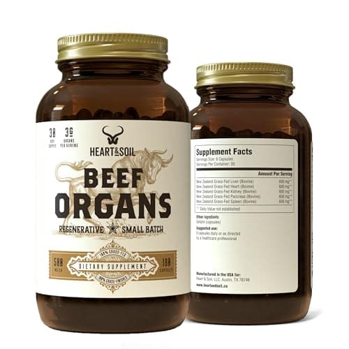 HEART & SOIL Beef Organs Supplement, 180 Capsules
