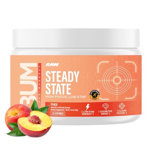 RAW Steady State Low Stim Nootropic Pre Workout Powder for Men…
