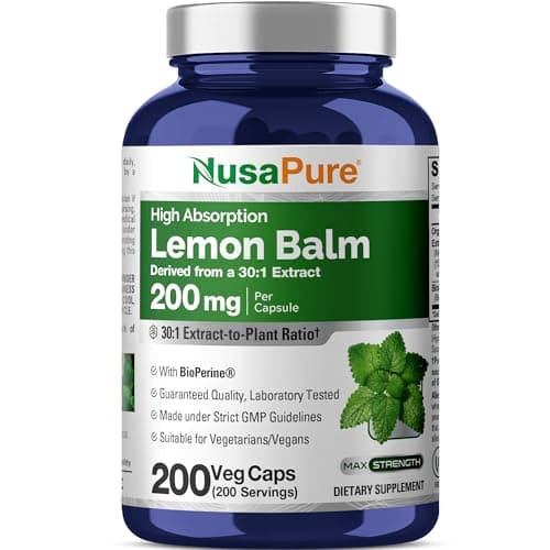 Lemon Balm, Non-GMO, Vegan, 200mg, 200 Veggie Capsules - 200…