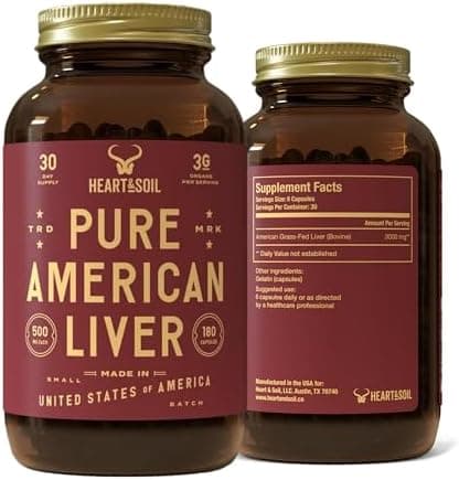 HEART & SOIL Pure American Beef Liver, 180 Capsules