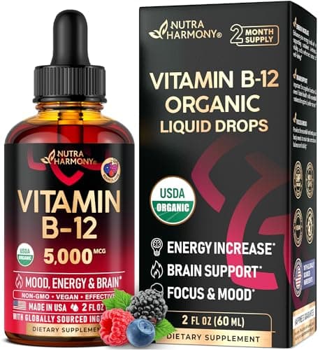 USDA Organic Vitamin B12 Sublingual Drops - 5000 mcg Liquid…
