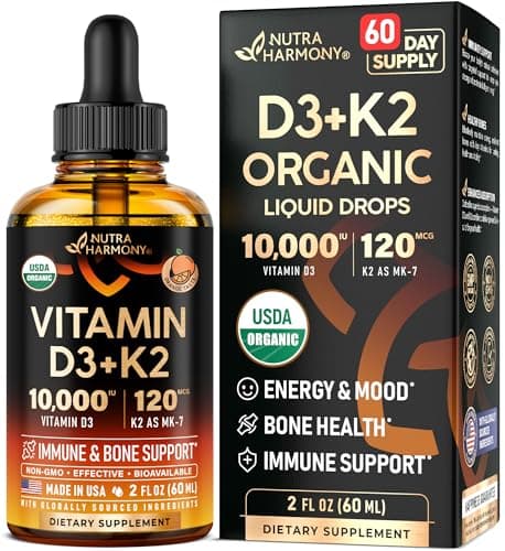 Vitamin D3 K2 USDA Organic Drops - Vitamin D3 10000 IU & K2 as…