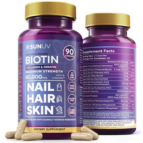 SUNUV Biotin 10,000mcg | Collagen | Keratin | Hyaluronic Acid…