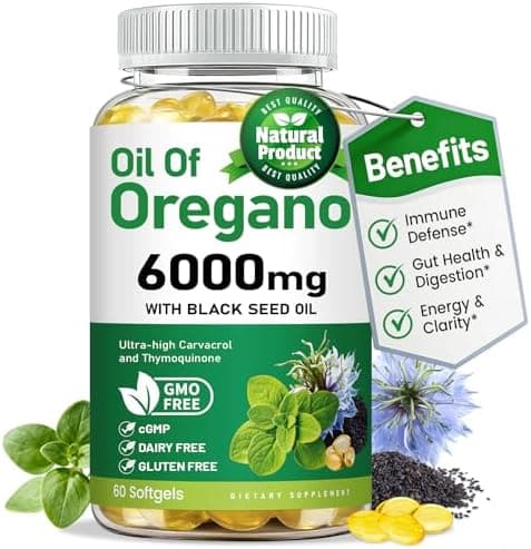 vivcmin Oil of Oregano with Black Seed Oil, 60 Softgels