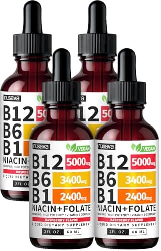 NUSAVA (4 Pack) Vitamin B12 Liquid Drops 5000mcg -B12…