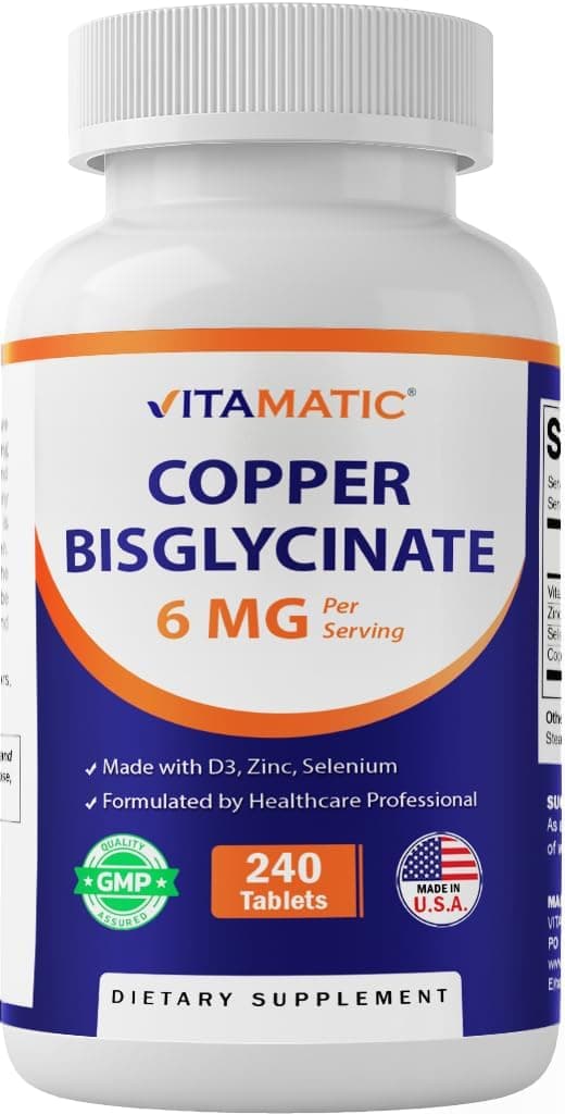 Vitamatic Copper Bisglycinate 6 mg Made with Vitamin D3 2000…