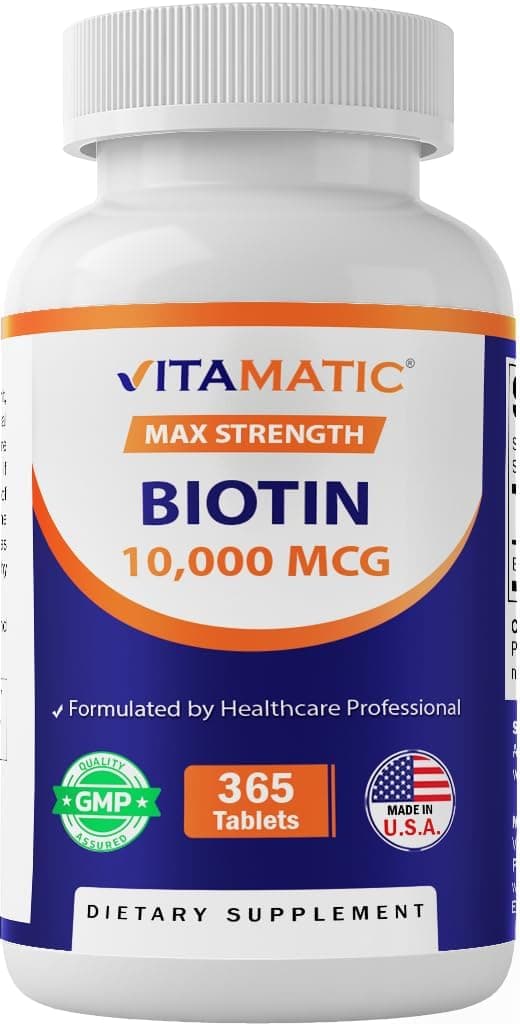 Vitamatic Biotin 10,000 mcg (10 mg) for Stronger Hair, Skin…