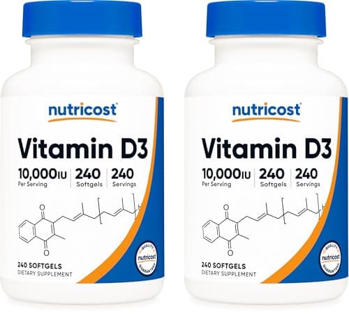 Vitamin D3 10,000 IU, 240 Soft Gel Caps (2 Bottles)