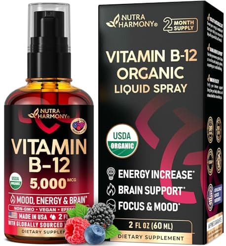 USDA Organic Vitamin B12 Sublingual Spray - 5000 mcg Liquid…