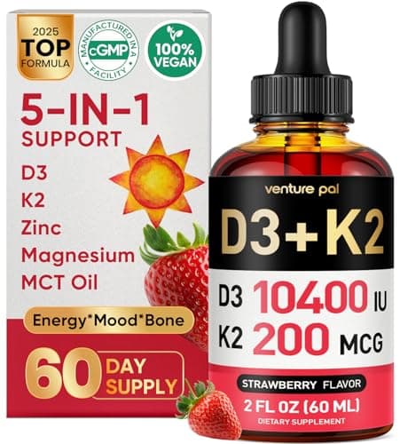 5-in-1 Vitamin D3 K2 Drops - Vitamin D3 10000 IU & K2(MK-7)…