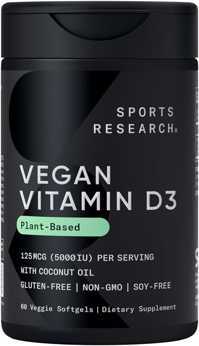 Sports Research Vegan Vitamin D3 5000IU (125 mcg) with Coconut…