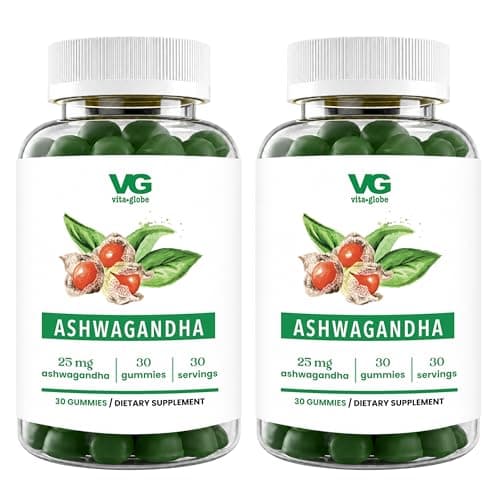 VITA GLOBE Ashwagandha Gummies 25mg with Vitamin D2 100mcg…