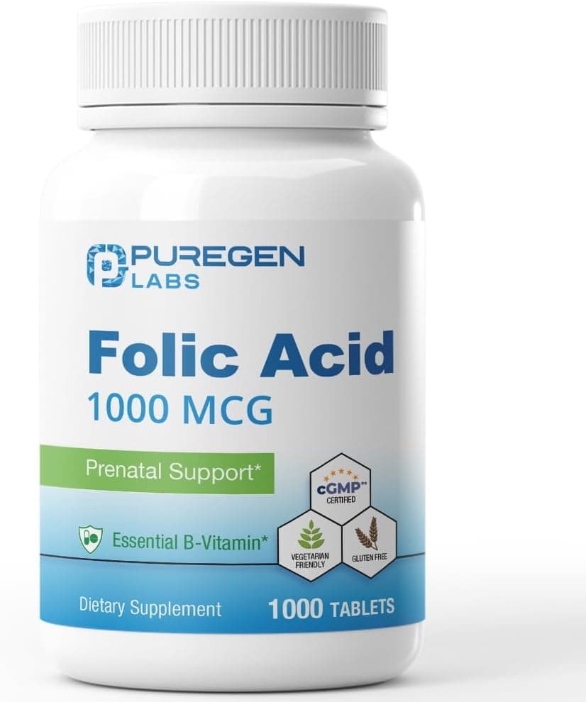 Puregen Labs Folic Acid 1000 mcg Tablets | Vitamin B9…