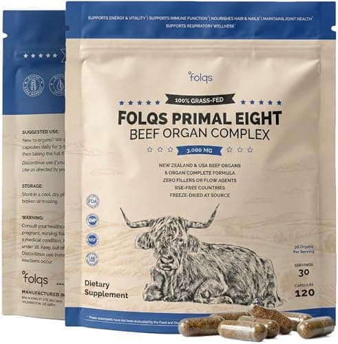 Folqs Grass Fed Beef Organ Supplement 3000mg (8 Organs) - Bone…