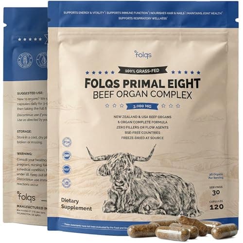 Folqs Grass Fed Beef Organ Supplement 3000mg (8 Organs) - Bone…