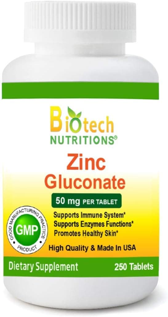 Zinc Gluconate 50 mg 250 Tablets Made in USA Vegetarian/Vegan…