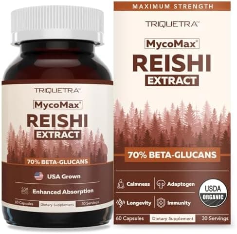 Organic Reishi Mushroom Capsules Extract - 70% Beta Glucans…