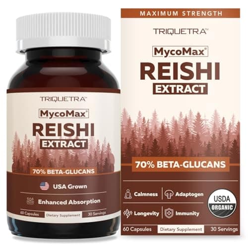 Organic Reishi Mushroom Capsules Extract - 70% Beta Glucans…