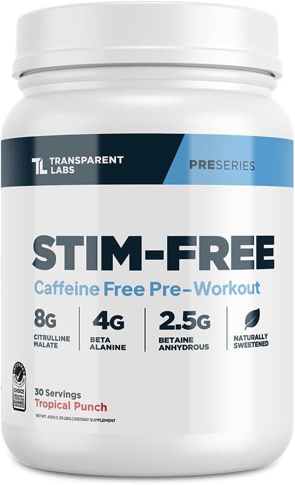 Transparent Labs Stim-Free Pre-Workout - Caffeine & Stim Free…