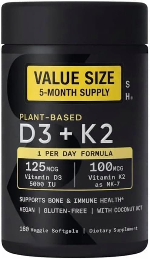 Sports Vitamin D3 K2 with 5000iu of Plant-Based D3 & 100mcg…