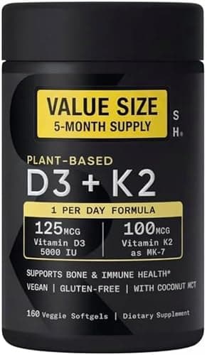 Sports Vitamin D3 K2 with 5000iu of Plant-Based D3 & 100mcg…