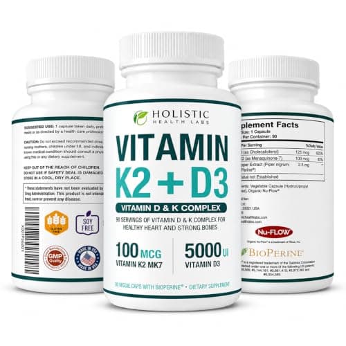 Max Absorption Vitamin K2 + D3 (5000IU) 90 Veggie Capsules…