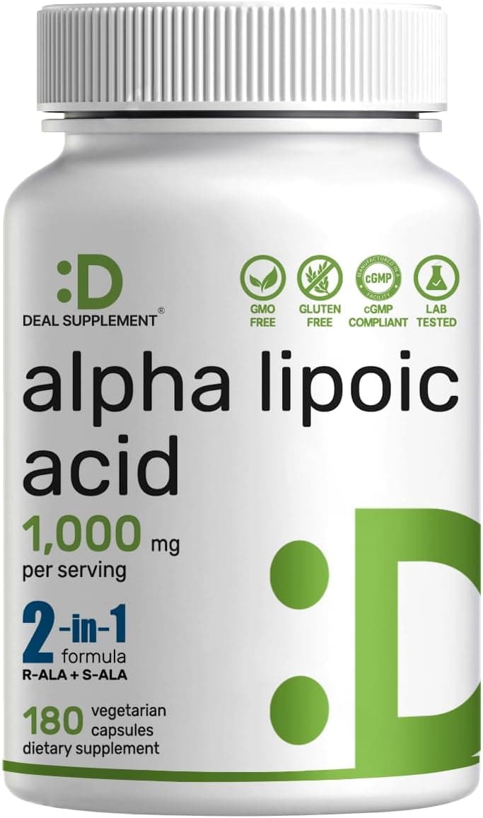 Alpha Lipoic Acid 1,000mg, 180 Veggie Capsules – 50/50 R-ALA…