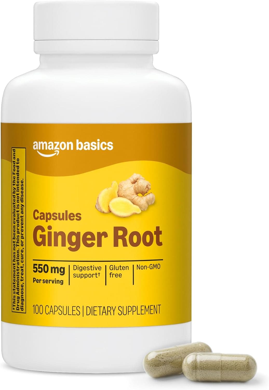 Amazon Basics Ginger Root Capsules, 550 mg, 100 Count