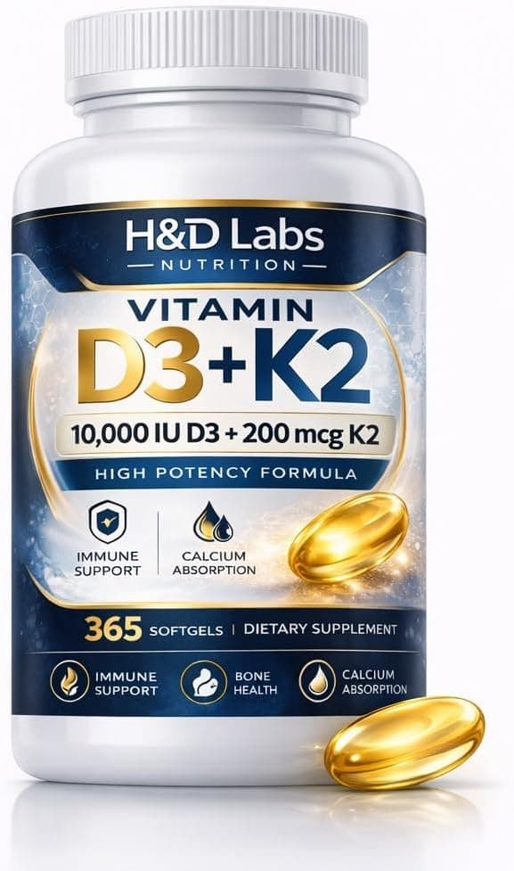 Vitamin D3 K2 10000 IU (125mcg) with MK-7 – High Potency Bone…