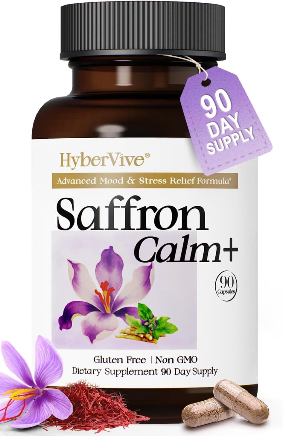 Saffron Supplements with Ashwagandha & L-Theanine - 368.5MG…