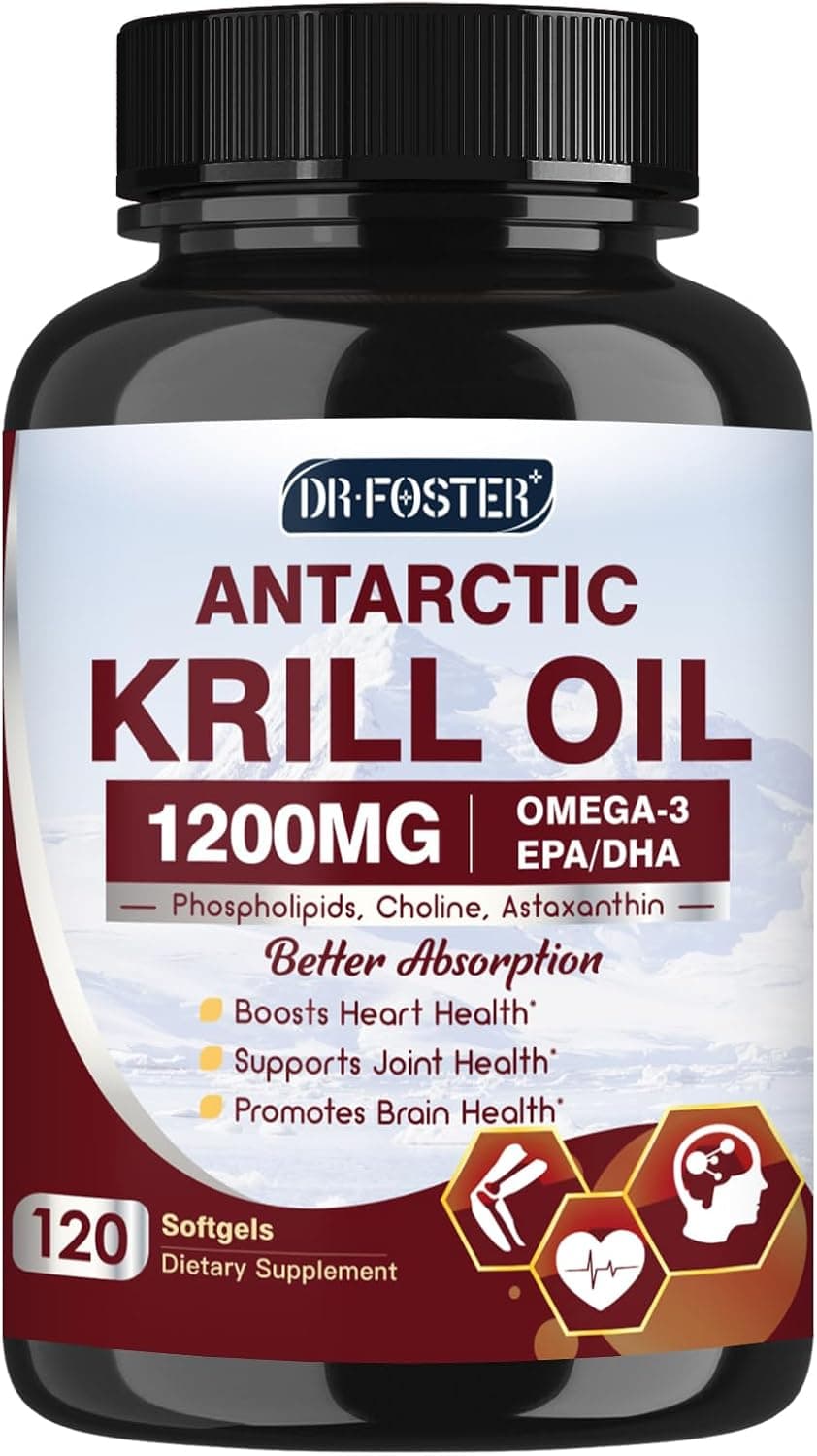 Krill Oil 1200mg, Antarctic Krill Oil Omega 3 Supplement…