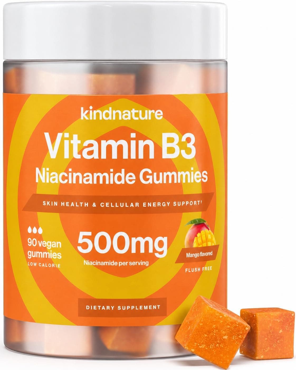 kindnature Vitamin B3 Niacinamide Gummies 500mg – Flush-Free…