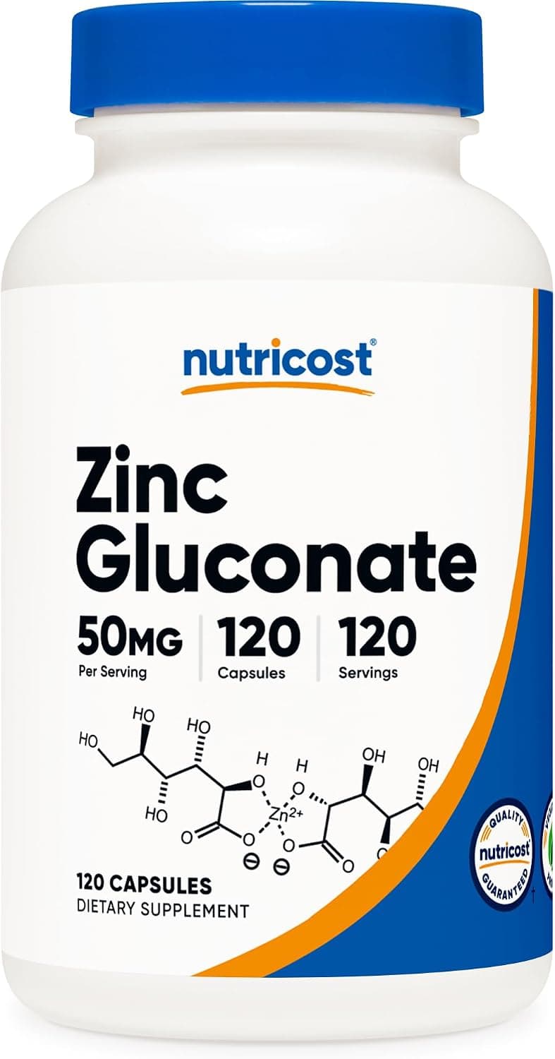 Nutricost Zinc Gluconate (50mg) 120 Vegetarian Capsules