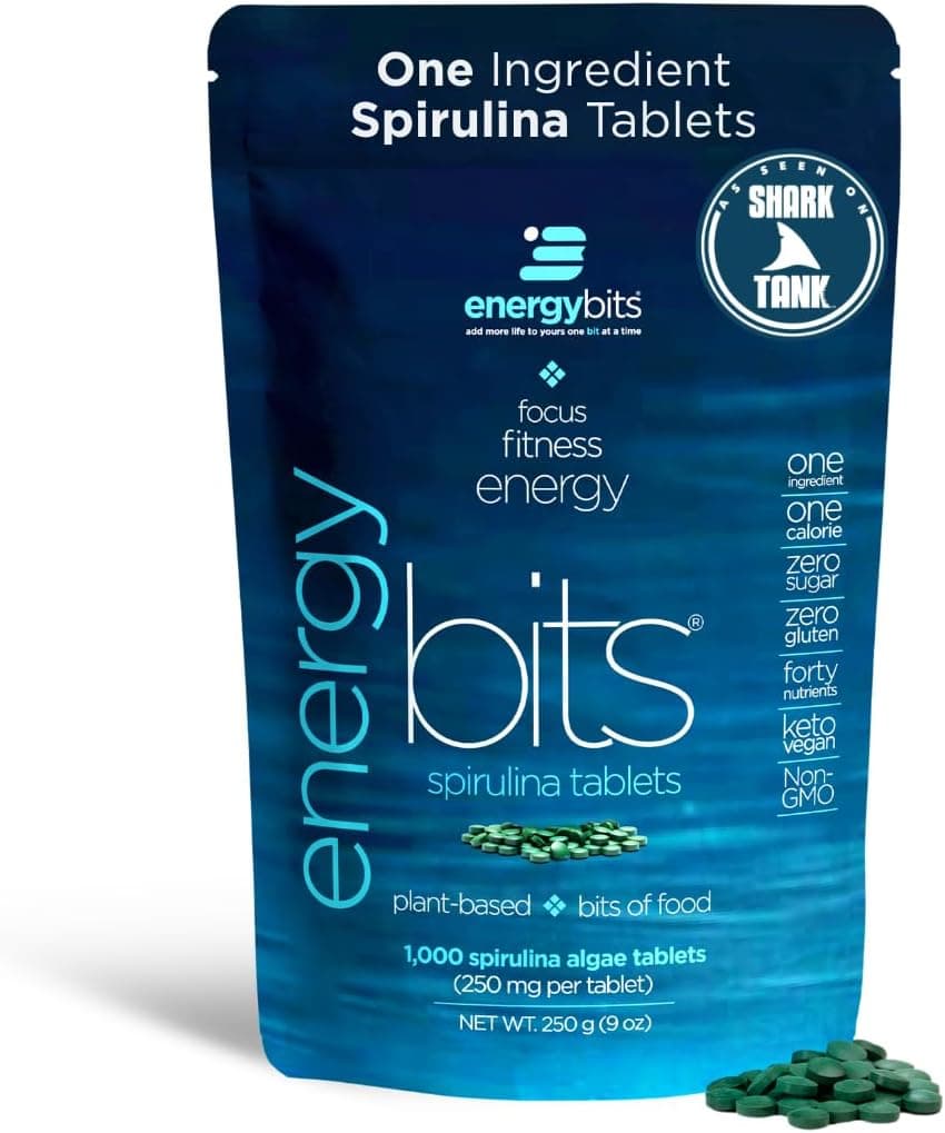 ENERGYBITS Organic Spirulina Tablets (1000 Algae Tablets)…
