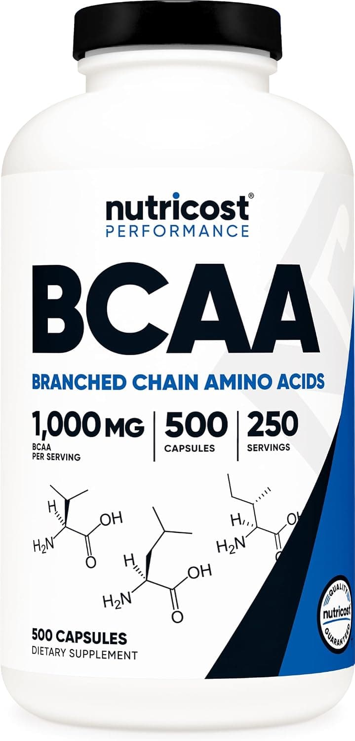 Nutricost BCAA 1000mg, 500 Capsules (250 Serv), 2:1:1 Branched…