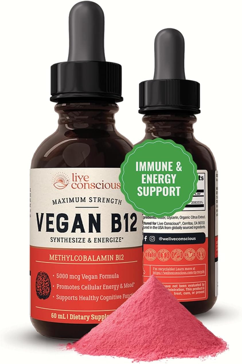 Live Conscious Vegan Vitamin B12 Sublingual Liquid Drops…