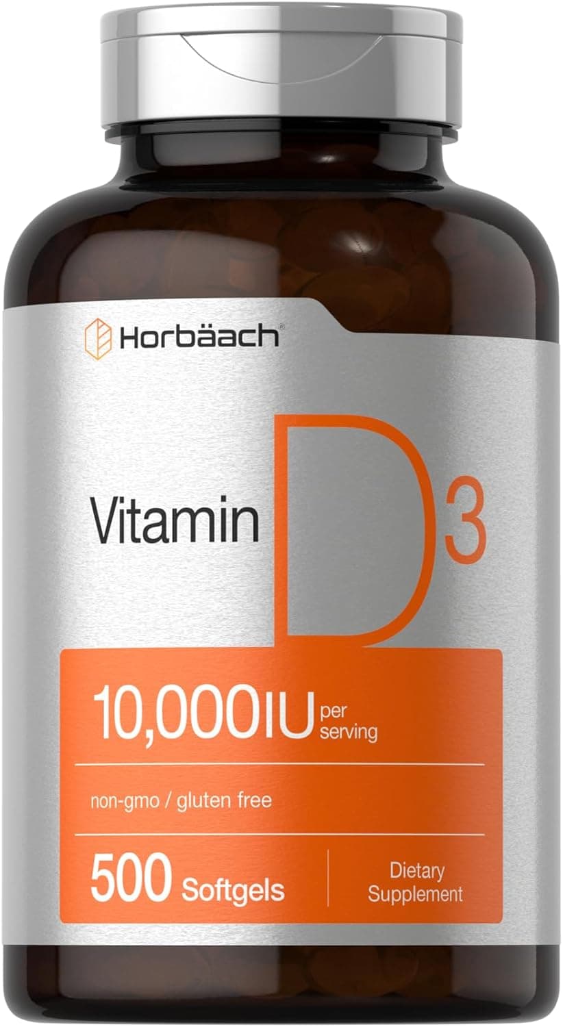 Horbäach Vitamin D3 10000 IU | 500 Softgels | Non-GMO