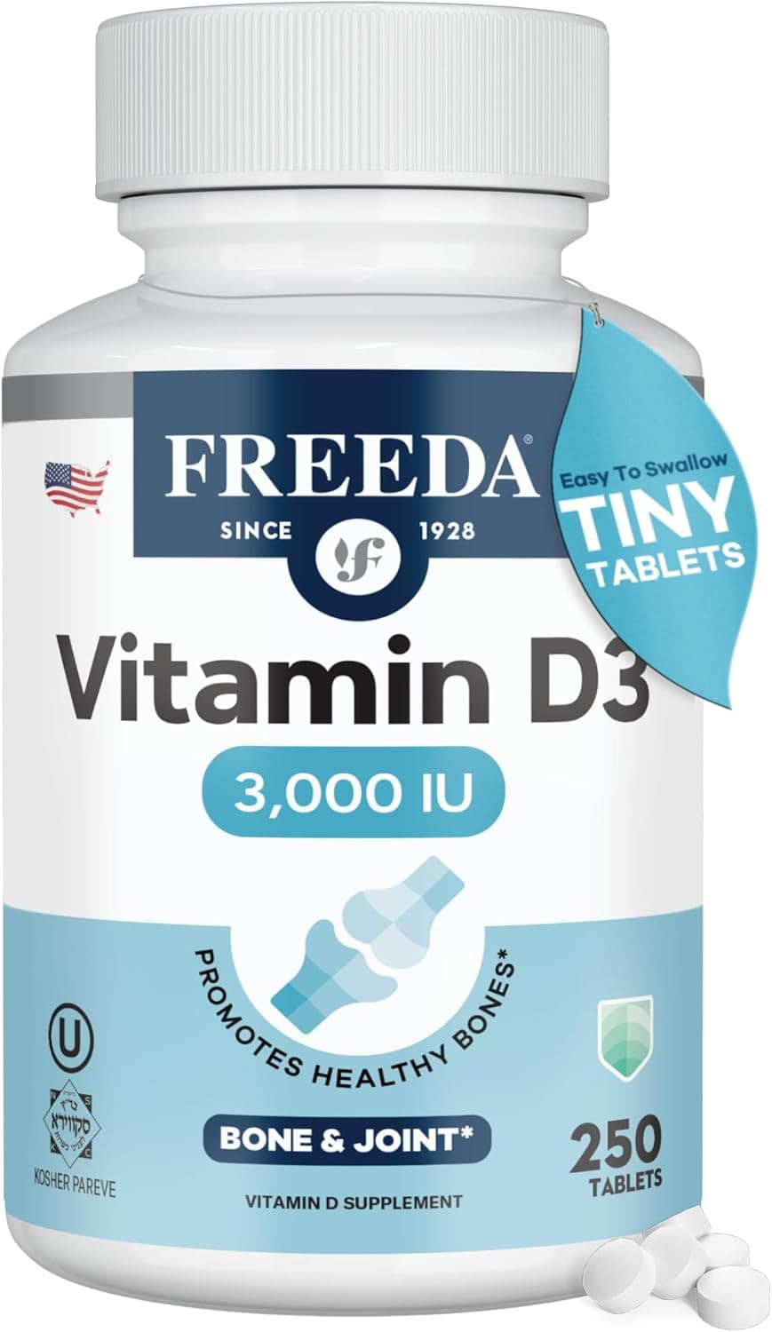 FREEDA Pure Vitamin D3 3000 IU – Higher Daily Strength – Bone…