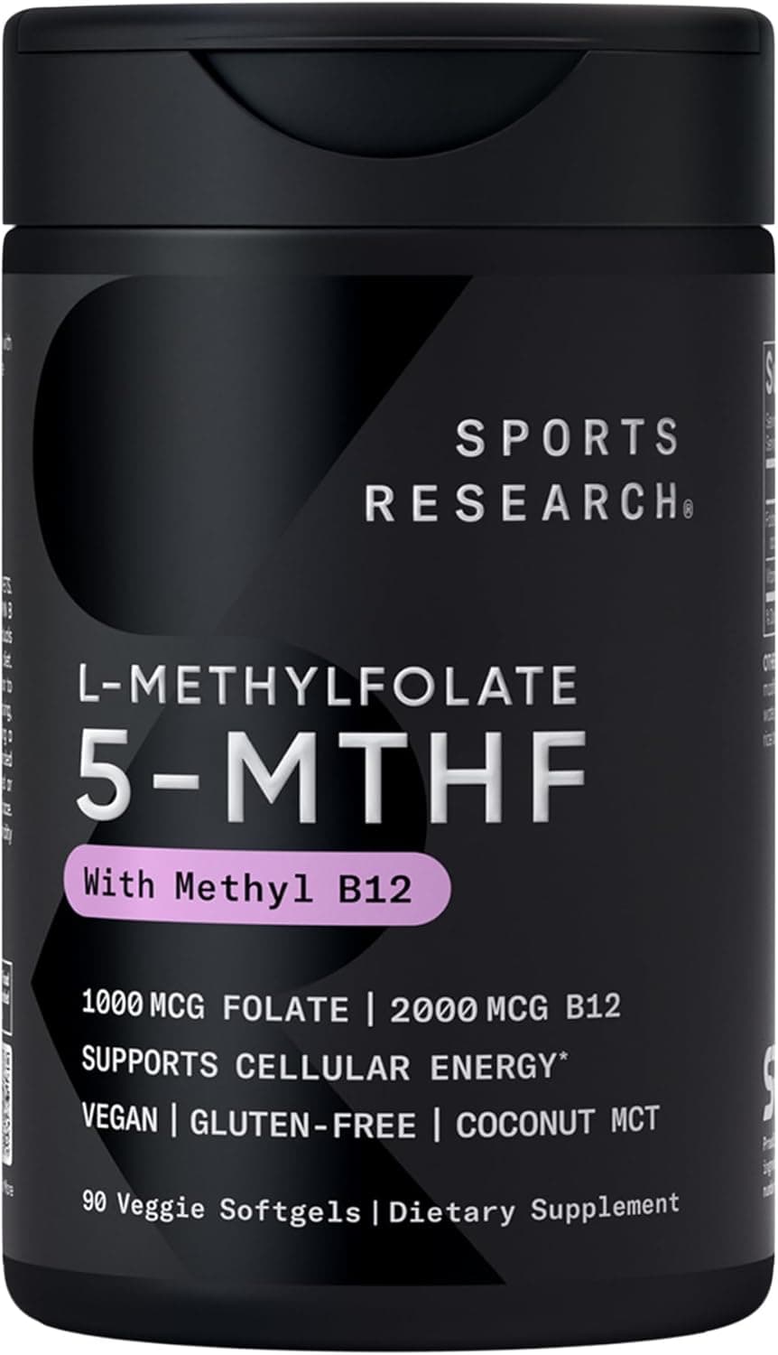 Sports Research® Methyl Folate + B12-1000 mcg L-Methylfolate…