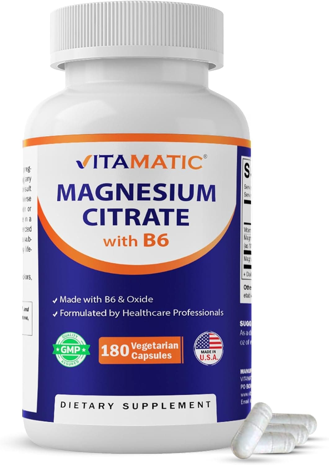 Vitamatic Magnesium Citrate 500mg per Serving - 180 Vegetarian…