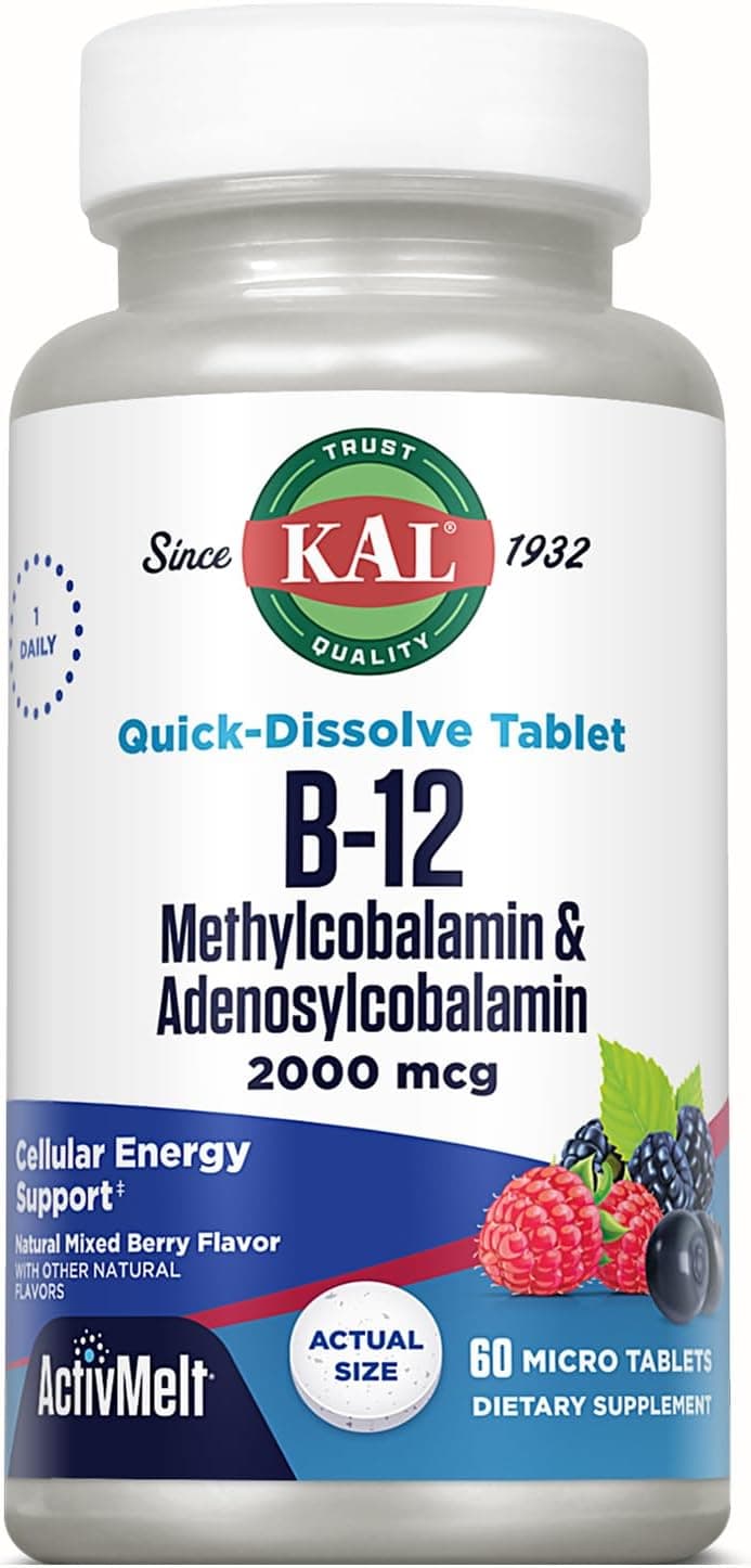 KAL Vitamin B12 Methylcobalamin and Adenosylcobalamin 2000 mcg…